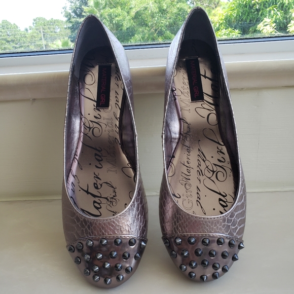 Material Girl Studded Ballet Flats Size 8.5 EMO Steampunk Gunmetal & Silver NWT - Picture 5 of 8